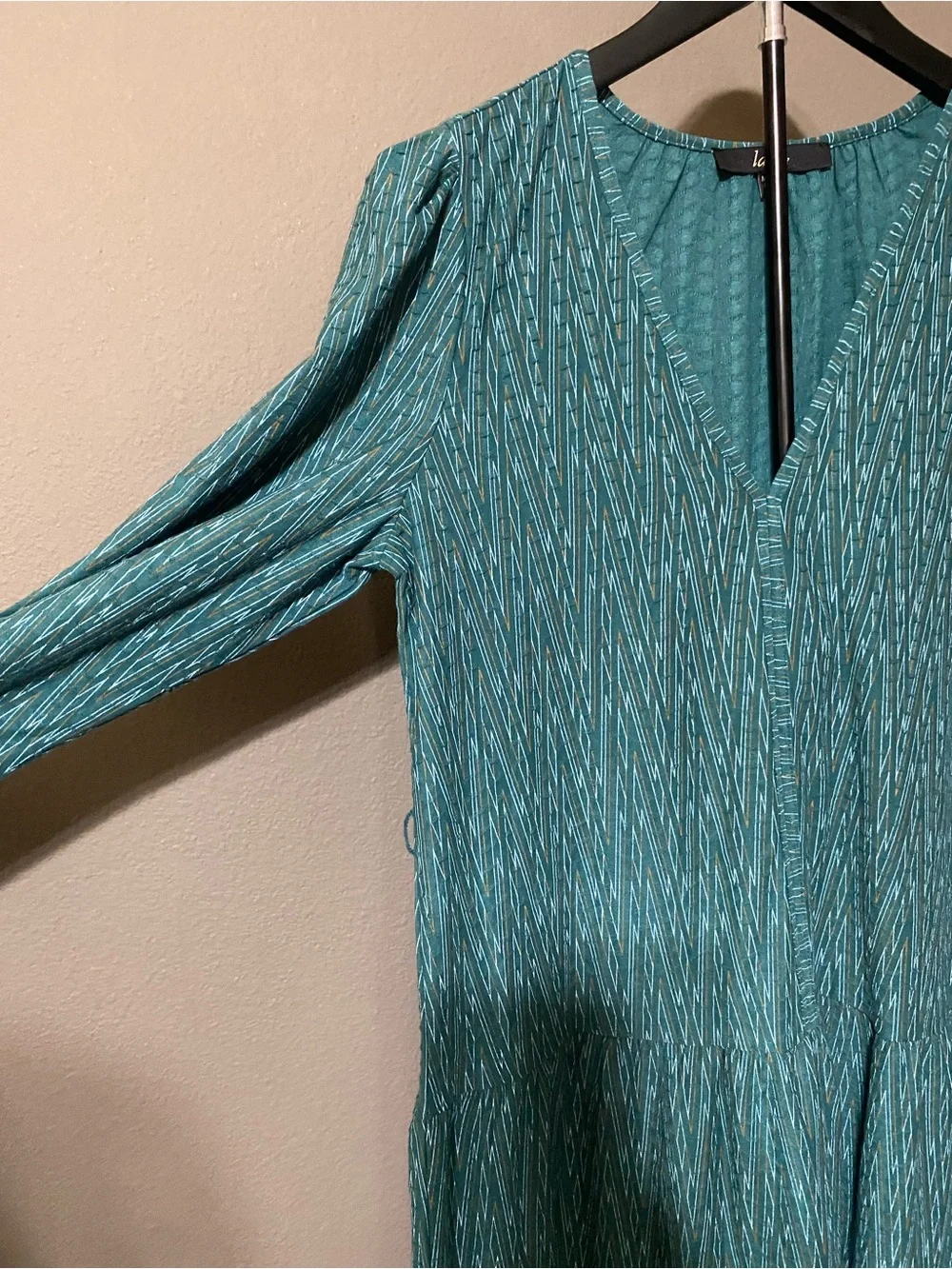 La Joie Teal Textured Tiered Midi Dress Women’s Large Long Sleeve Cottagecore